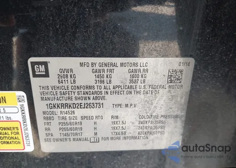 2014 GMC Acadia Slt-1 from USA, damaged, VIN 1GKKRRKD2EJ263731